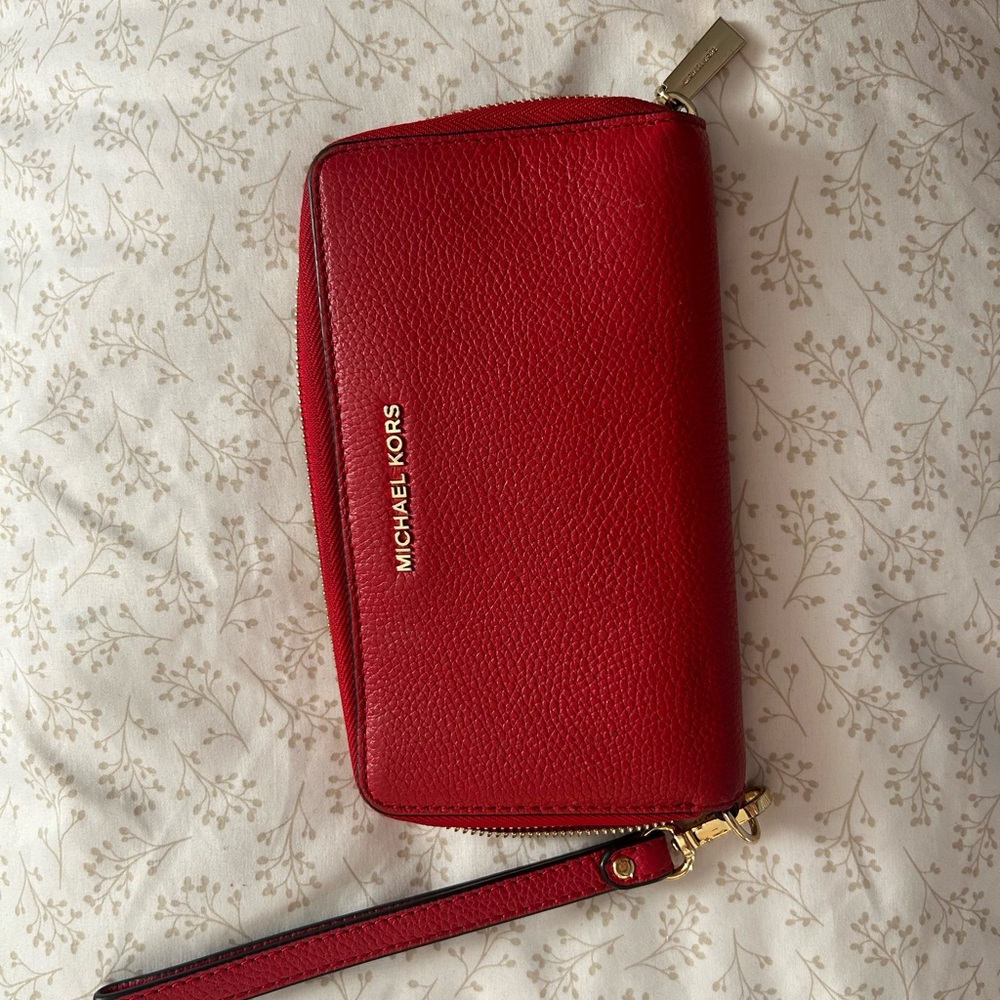 Michael Kors Red Pebbled Leather Zip Wristlet